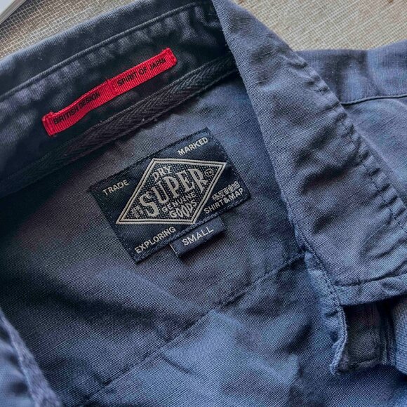 Superdry Japan brand British Design Dark Blue Cotton/Flax US Size Small NWOT - Picture 3 of 9